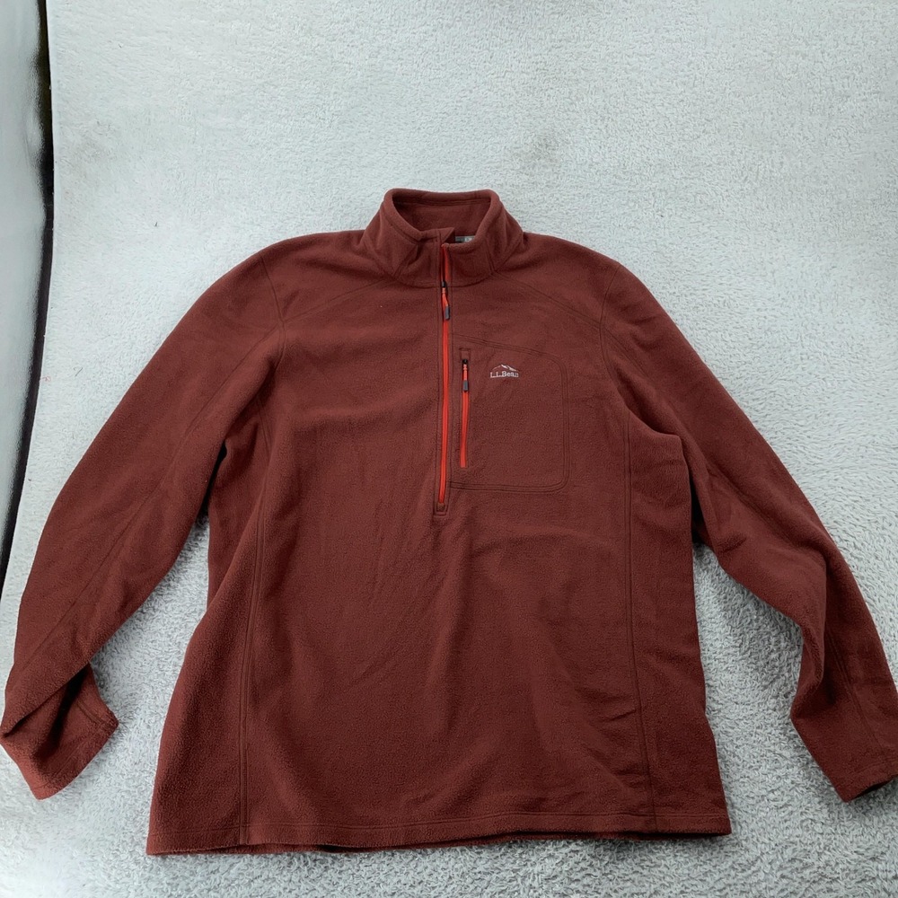 L.L. Bean Fleece Pullover Mens XL TALL Rust‎ Red 1/4 Zip Chest Pocket Recycled